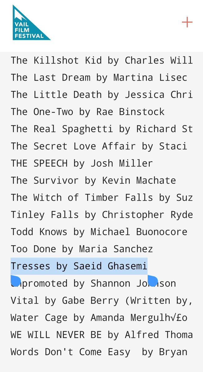 SaeidGh30792430's tweet photo. I am so honoured to announce that both short specs, #SunisComing and #Tresses, have been qualified as Quarter-Finalist in @VailFilmFest screenplay competition.
Congrats to my co-writer @atefeh_salehi67 as well. https://t.co/UeOyg4nhXL