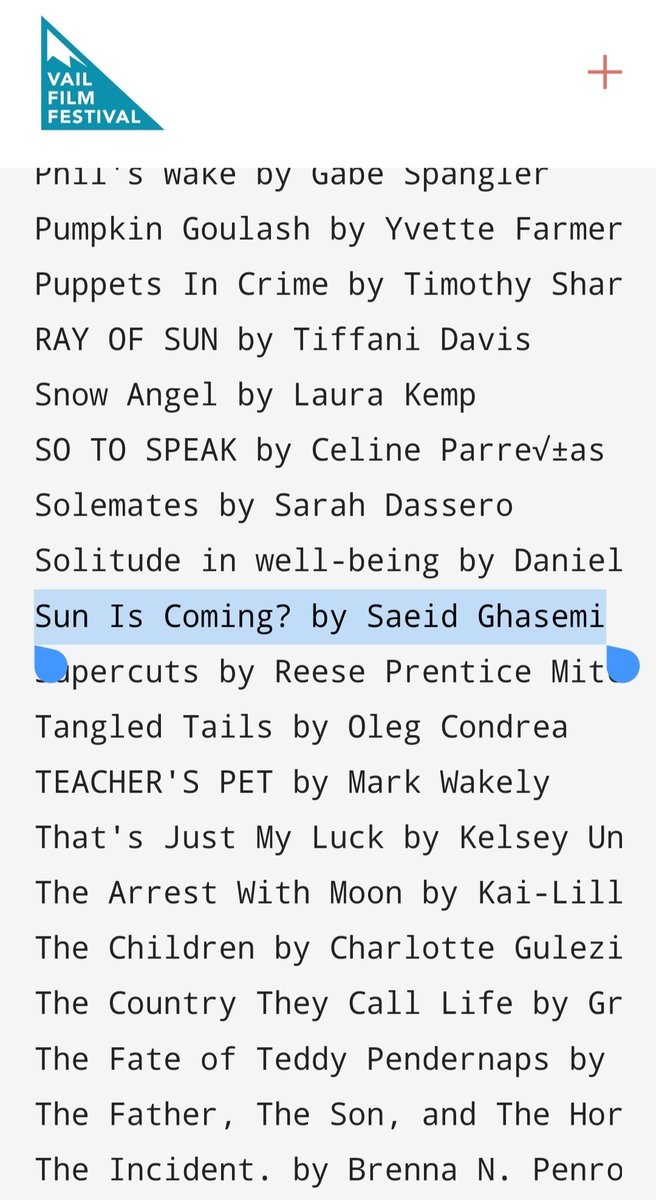 SaeidGh30792430's tweet photo. I am so honoured to announce that both short specs, #SunisComing and #Tresses, have been qualified as Quarter-Finalist in @VailFilmFest screenplay competition.
Congrats to my co-writer @atefeh_salehi67 as well. https://t.co/UeOyg4nhXL