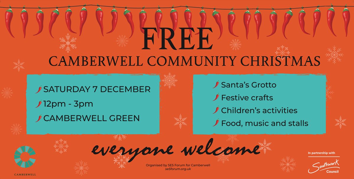 Southwark Presents (@southwarkevents) on Twitter photo 🎄 Looking for weekend fun?
Camberwell Community Christmas is Saturday, Dec 7th, 12-3pm.
Free Santa's grotto, festive arts & crafts, gingerbread house, food decorating, fun and games, live music and cost-of-living stalls 🎅🏼🎁
Supported by #Southwark
Organised by <a href="/SE5Forum/">SE5 Forum Camberwell</a> 🎄 Looking for weekend fun?
Camberwell Community Christmas is Saturday, Dec 7th, 12-3pm.
Free Santa's grotto, festive arts & crafts, gingerbread house, food decorating, fun and games, live music and cost-of-living stalls 🎅🏼🎁
Supported by #Southwark
Organised by <a href="/SE5Forum/">SE5 Forum Camberwell</a>