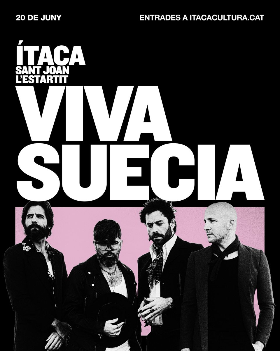 itacacultura's tweet photo. 📣 NOVA CONFIRMACIÓ
🇸🇪 Cinturons cordats. Marxem de viatge a la nit més bèstia del Festival #Itaca2025! 🤘🏼 @VivaSuecia, nou cap de cartell per a la nit del 20 de juny a l’#ItacaSantJoan de l’Estartit!
🎫 Entrades disponibles a https://t.co/fNtRjzMQlq https://t.co/ESsNCoQrnn