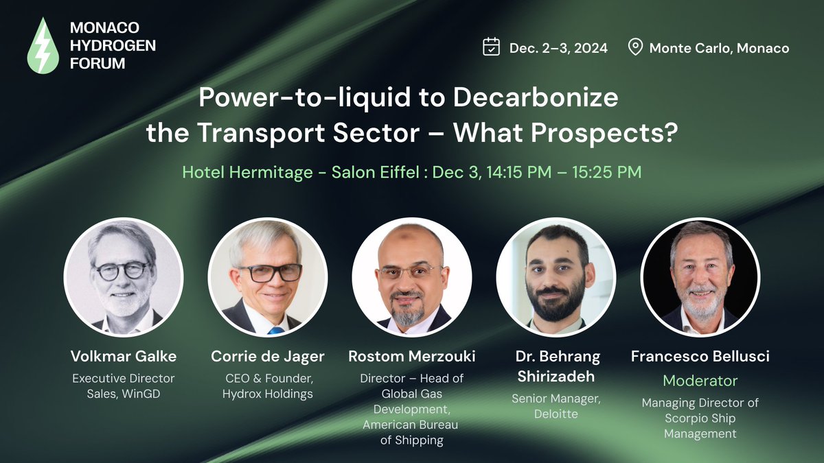 Join Francesco Bellusci, Managing Director of Scorpio Ship Management at the <a href="/MonacoHydrogen/">Monaco Hydrogen Alliance</a>
Forum on 3rd December at 2:15 PM for the deep dive session: “Power-to-Liquid to Decarbonize the Transport Sector – What Prospects?”#SustainableShipping #GreenHydrogen