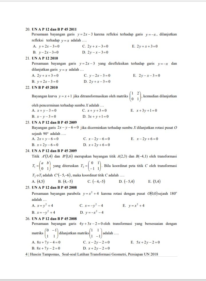 📝SOAL - SOAL LATIHAN TRANSFORMASI GEOMETRI 📝

Yok coba kerjakan soal² di bawah ini🤩