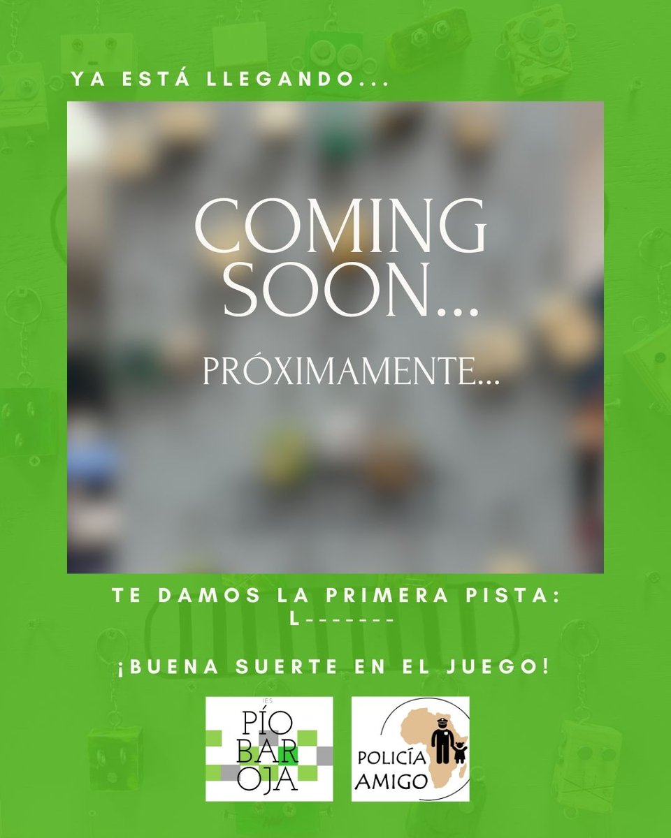 🎉¡El juego de las adivinanzas del Pío ha comenzado!🤩🎉
Debes encontrar 8 pistas para llegar a la sorpresa final. 🧨🎇

Aquí esta la primera pista: 
Es pequeño, único y lleno de solidaridad.  ¿Qué será? 👀 Prepárate para conocerlo pronto.

L_ _ _ _ _ _ _

#AprendemosHaciendo