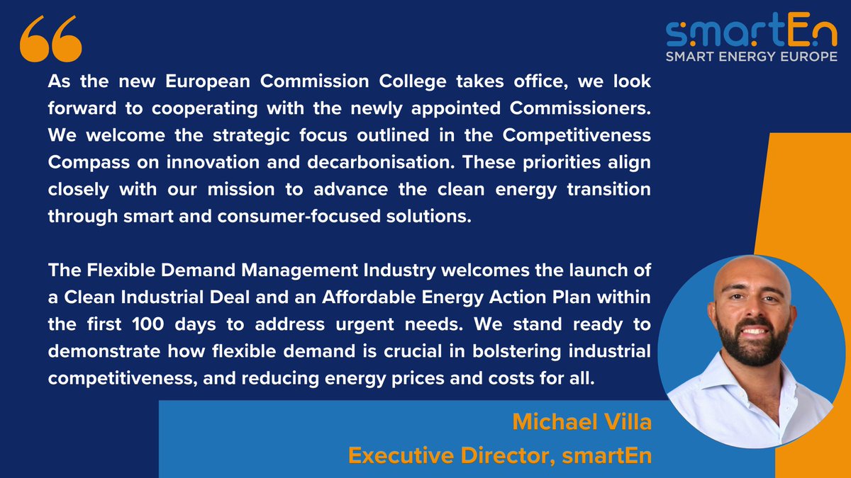 smartEnEU's tweet photo. smartEn welcomes the new @EU_Commission College and its focus on #innovation, #decarbonisation &amp; #competitiveness, as well as affordable energy solutions.

Here our statement 👇

#NewCommission #FlexibleDemandManagementIndustry #FDMI #DemandSideFlexibility #DSF https://t.co/QNtdHpuWF5