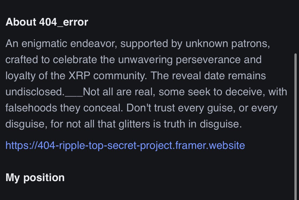 TattedApeXRPL's tweet photo. ‼️‼️ The description on 404 has BEEN UPDATED‼️‼️ So we got our answer about that NFT collection that has popped up on https://t.co/gMHhLp3Tma being not authentic, BUT THIS IS BULLISH AS FUCK! THEY ARE WATCHING, THEY ARE PRESENT! 

#404_error

#xrp #Sol @First_Ledger https://t.co/eRO99YaO5J