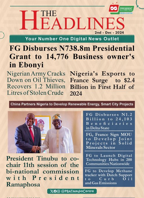 standard_ngr's tweet photo. 7. @GuardianNigeria
- Atiku, Zulum lead Northern opposition against Tax Bills ahead of NASS debate
8. @PBATMediaCentre
- Tinubu to Co-Chair 11th session of the bi-national commission with Ramaphosa
Tags: #GalatasaraySK #GSvsEYP #opay #Syria #LingOrm #Pushpa2TheRule BIG BREAKING https://t.co/mmxeSuVVlc