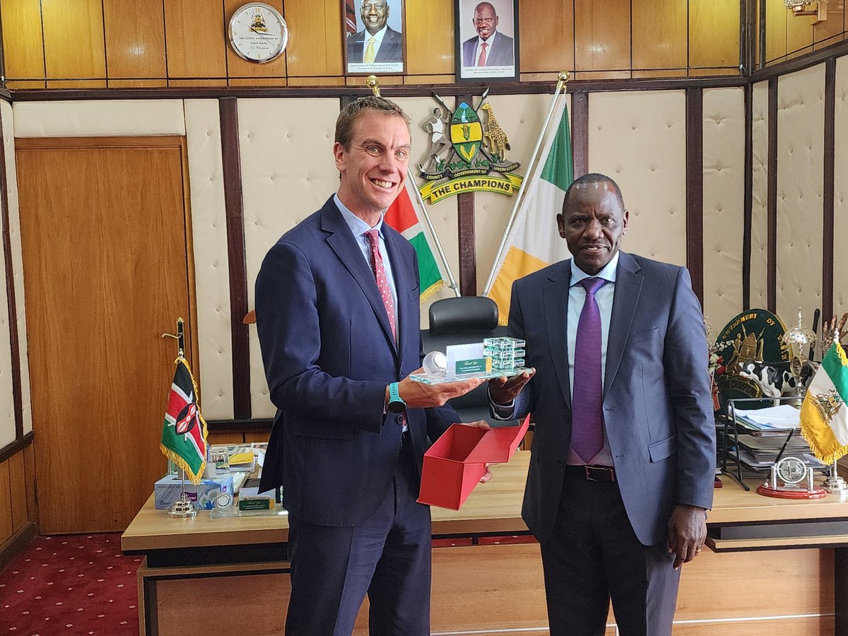 The UK funded Kenya Devolution Programme supported <a href="/UGC_TheChampion/">County Government of Uasin Gishu</a> in improving revenue collection. In #EldoretCity, 🇬🇧 Deputy HC <a href="/edwardabarnett/">Ed Barnett</a> discussed the success of this programme with <a href="/GovernorBii/">Hon. Dr. Jonathan Bii Chelilim, E.G.H</a> who pledged to ensure increased revenue is used to improve service delivery