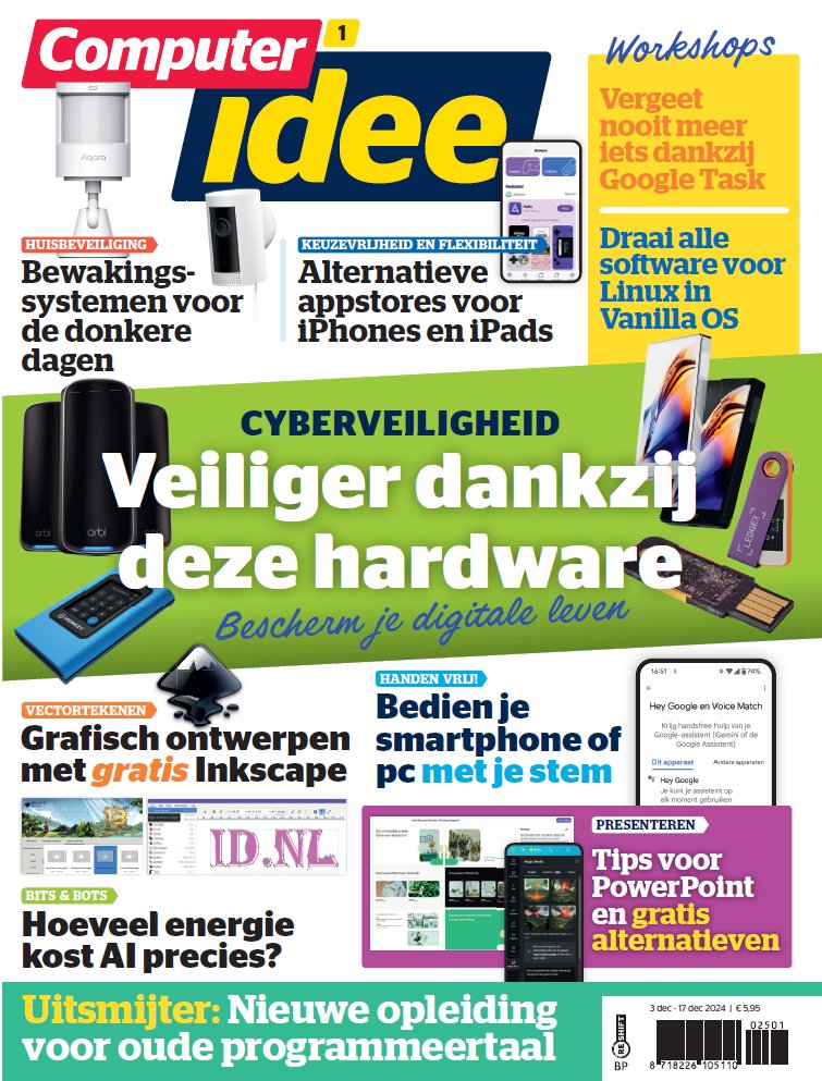 Computeridee's tweet image. In Computer Idee 1 brengen we achttien producten voor het voetlicht die je digitale leven veiliger maken. Van beveiligingssleutels en cloudback-up tot hardwarewallets en anti-skim, er komt van alles voorbij. Koop 'm nu, of kies dan voor een abonnement op reshiftstore.nl/index.asp?BLAD…
