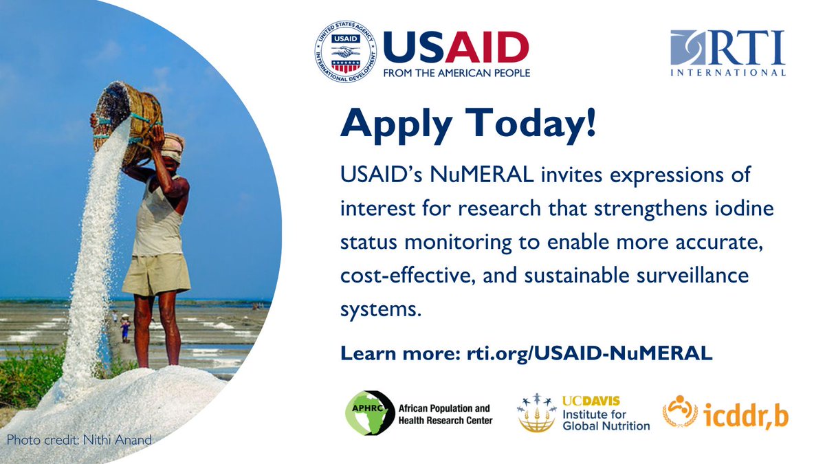 How can iodine status monitoring systems be improved for accurate, cost-effective, and sustainable surveillance?

USAID’s Enhancing #Nutrition Monitoring, Evaluation, Research, and Learning in the Health Sector Activity (NuMERAL), implemented by RTI International, #IamAPHRC, and