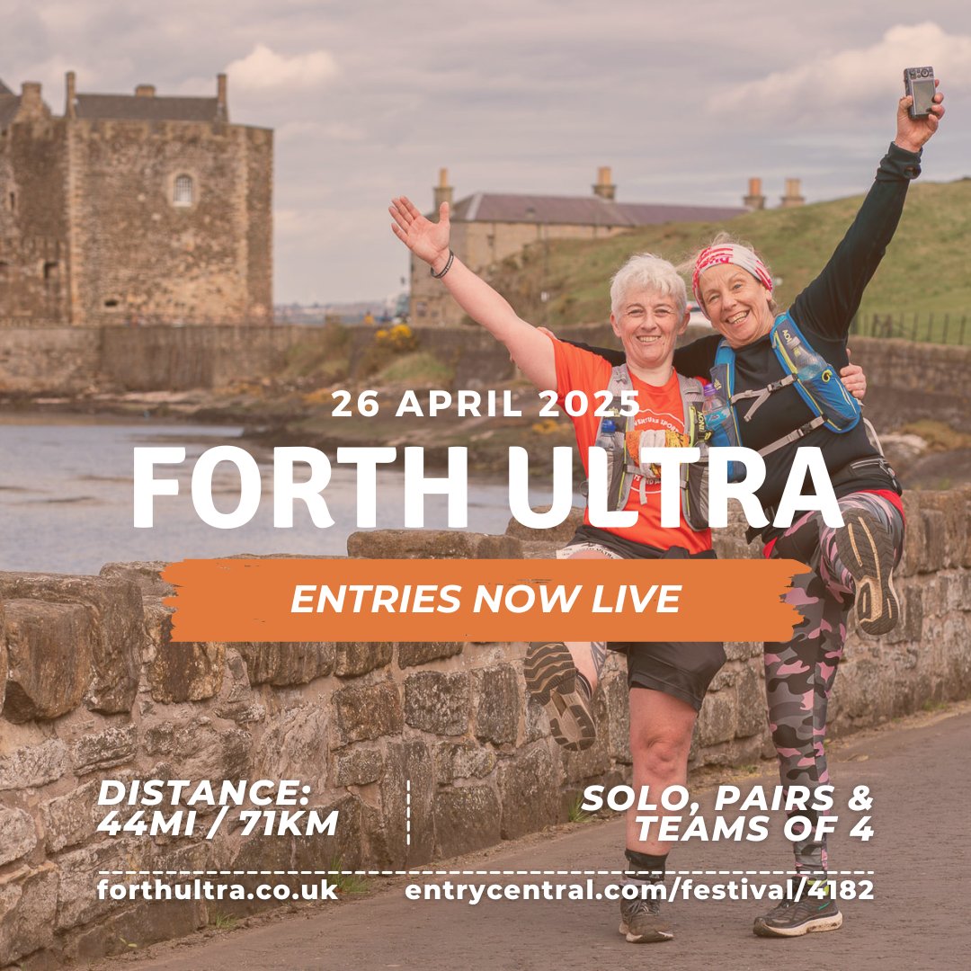 EventsScurry's tweet image. 📷It's back for 2025 and NOW LIVE - The Forth Ultra and team relay 2025 - 26th April 2025 - solos - pairs and teams of 4.
📷 entrycentral.com/ForthUltra2025
📷Join the journey and push your limits at the Forth Ultra. Are you ready to embrace the challenge?
📷 forthultra.co.uk