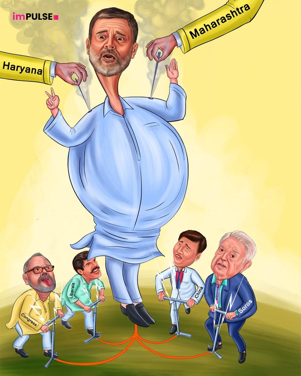 ThePulseIndia's tweet photo. #Haryana & @Maharashtra polls expose a decorated ecosystem propping up #RahulGandhi despite 89 failures, shielding him from accountability & pushing a narrative of negativity.
Indians reject this propaganda, choosing leaders of hope, development & pride.
#ImpulseCartoon https://t.co/q9Hokofp3E