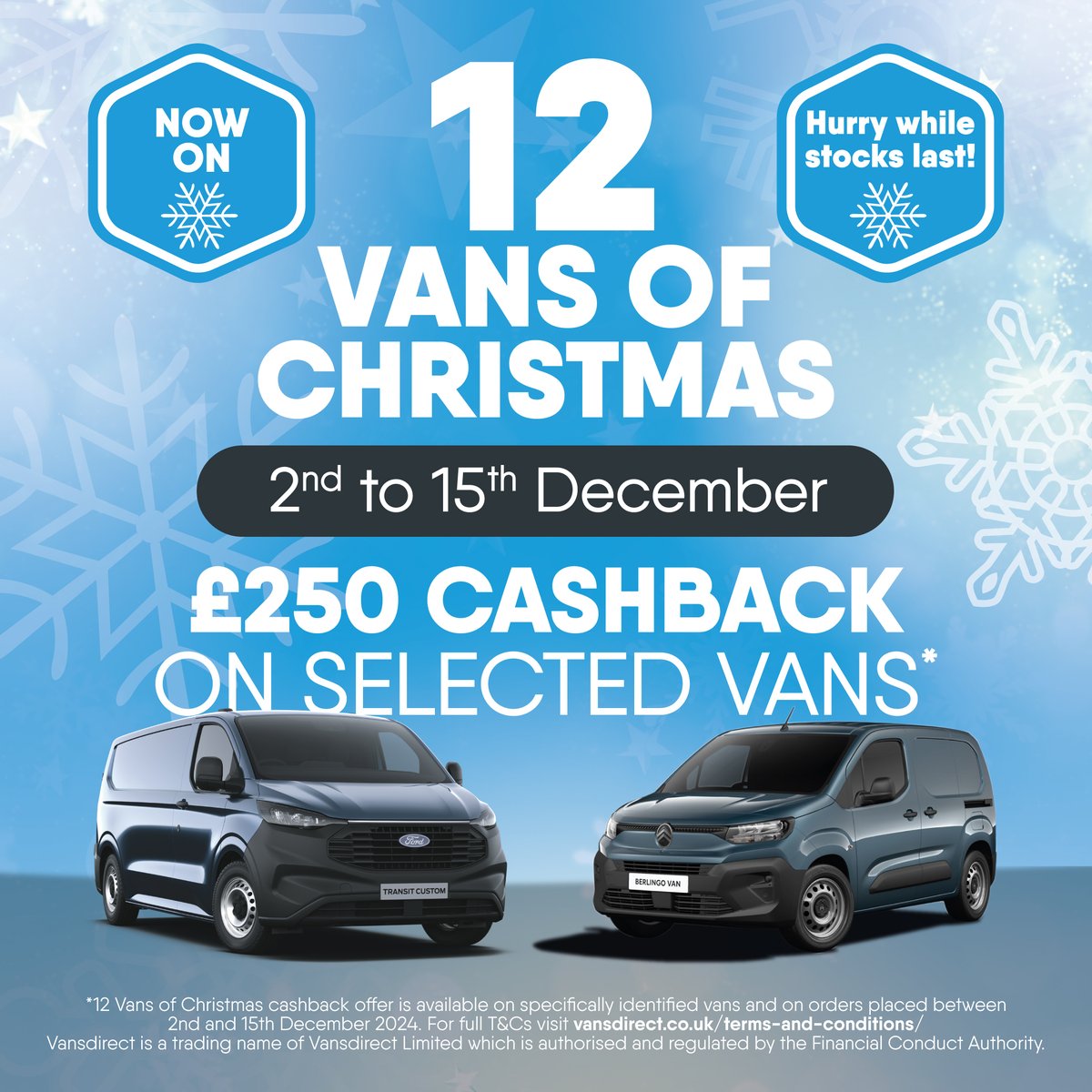 Our '12 Vans of Christmas' deals is NOW ON! ❄️

💰 £250 Cashback on selected vans
⏰ 2nd - 15th December
⚠️ Limited stock available

Hurry while stocks last &gt;&gt; vansdirect.co.uk/12-vans-of-chr…

#Vansdirect #12vansofchristmas