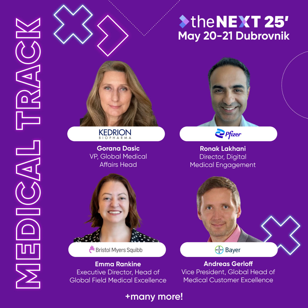 &gt;NEXT 25' Dubrovnik - Meet our MEDICAL speakers at NEXT 25’ Dubrovnik! 🚨&gt;

🟣 Gorana Dasic MD, MSc from Kedrion Biopharma!
🟣 Ronak Lakhani, PhD from Pfizer!
🟣 Emma Rankine from Bristol Myers Squibb!
🟣 Andreas Gerloff from Bayer!

👉 lnkd.in/dNEpnSdD

#NEXTPharmaSummit