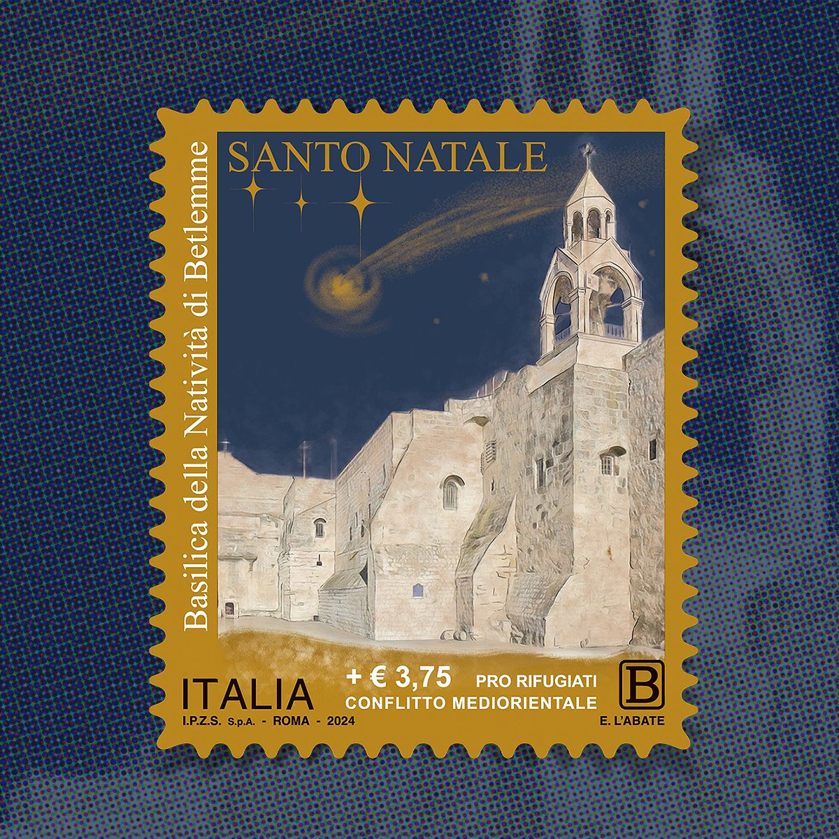 #Francobollo dedicato al Santo Natale. La vignetta raffigura la Basilica della Natività di Betlemme. <a href="/IPZS/">Poligrafico e Zecca</a> <a href="/mimit_gov/">MIMIT</a> 
➡️ Visita la sezione #Filatelia del nostro sito: filatelia.poste.it