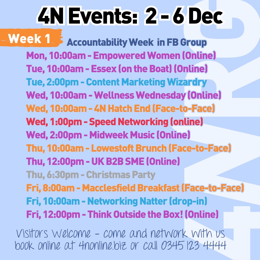 13 opportunities to network with us this week (only unlucky if you don't use them!) plus Accountability Week on FB and more.
Where will we see you this week? 
What would you like to see added?