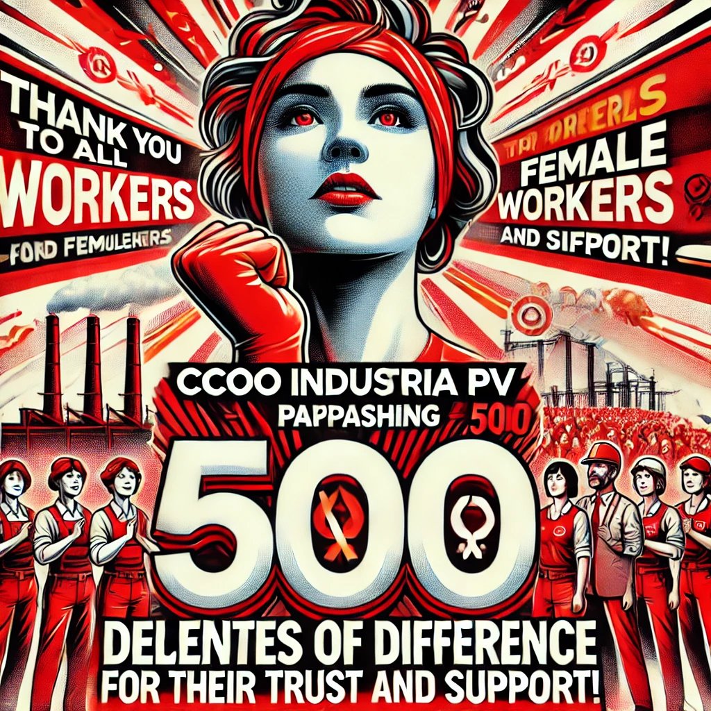 Hoy superamos los 500 delegados y delegadas de diferencia respecto a la segunda fuerza sindical. Muchas gracias por confiar en CCOO Industria PV #JuntosSomosMasFuertes #CCOOIndustriaPV