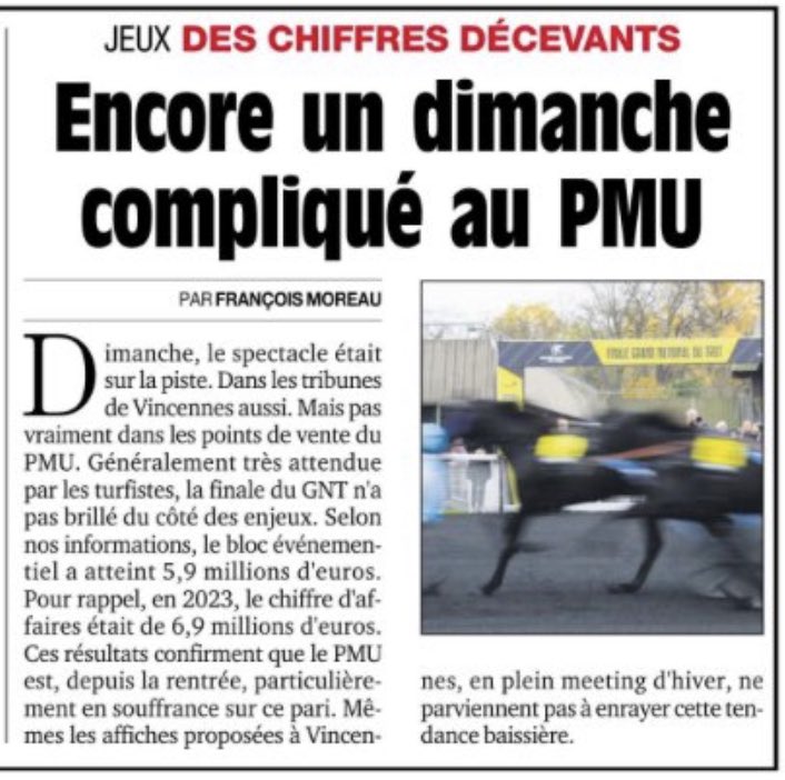 pbiane's tweet photo. #Equidia #PMU #FranceGalop #SECF #Quinté
Tiens, mais v’là-t'y pas que @Paris_Turf nous annonce que d’après ses « infos » les enjeux du bloc évènementiel seraient en baisse.
Ça, c’est un sacré boulot d’investigation. Au Turf, sont presque aussi forts que chez Mediapart. https://t.co/zf4IXRrwfn