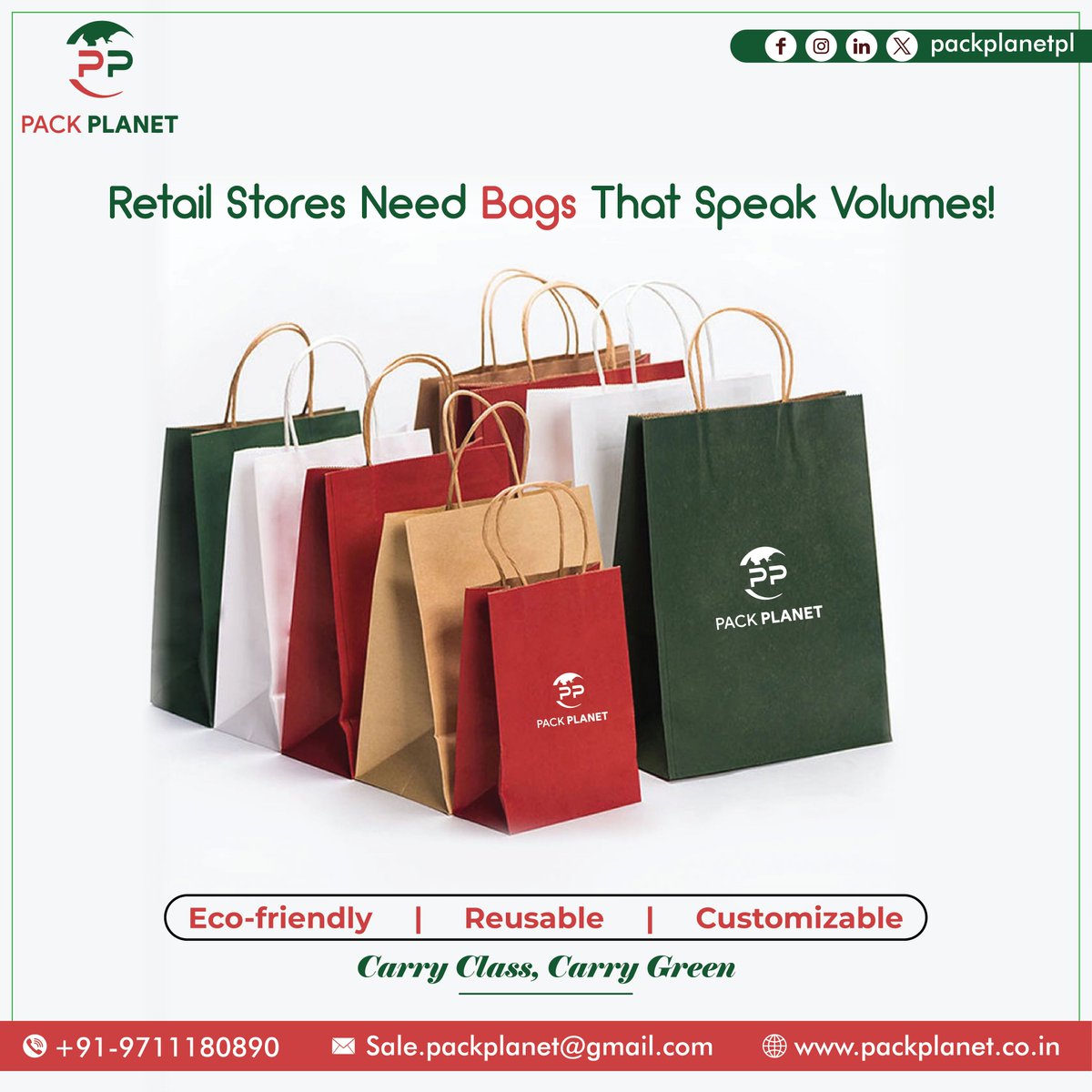 Pack Planet Private Limited (@packplanetpl) on Twitter photo Eco-friendly, reusable, and customizable paper bags that promote your brand’s eco-conscious values while reducing plastic waste.
📞 +91 9711180890
✉️ Packplanet2020@gmail.com
📲 wa.me/9711180890
#EcoPackaging #CustomPaperBags #SustainableSolutions #GoGreen #BrandingMatter Eco-friendly, reusable, and customizable paper bags that promote your brand’s eco-conscious values while reducing plastic waste.
📞 +91 9711180890
✉️ Packplanet2020@gmail.com
📲 wa.me/9711180890
#EcoPackaging #CustomPaperBags #SustainableSolutions #GoGreen #BrandingMatter