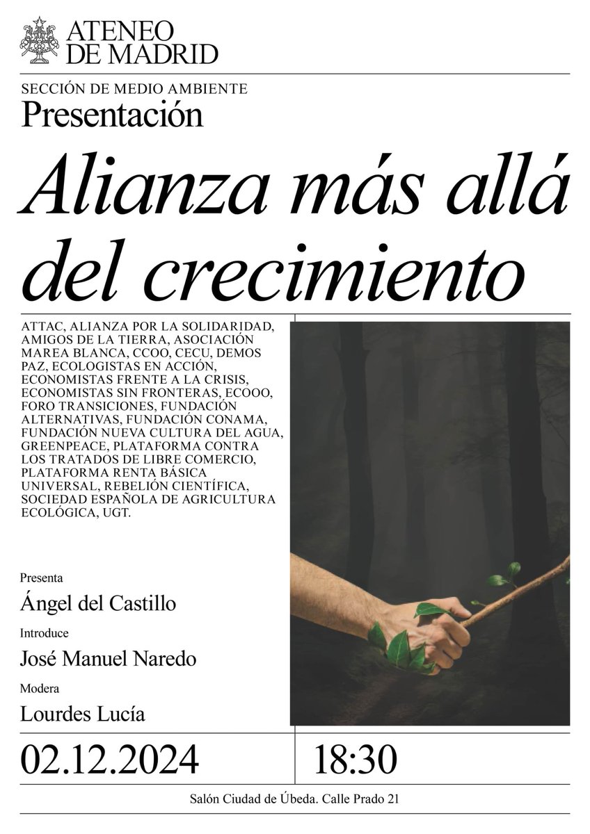 Esta tarde en Madrid dos actos fantásticos, casi a la misma hora.

Se presenta la alianza "Más allá del crecimiento" (18:30). Y Antonio Turiel presenta su nuevo libro (19h) "El futuro de Europa" con la periodista <a href="/RosaTristan/">Rosa M. Tristán</a>

El miércoles 4 haremos lo mismo en Barcelona él y yo.