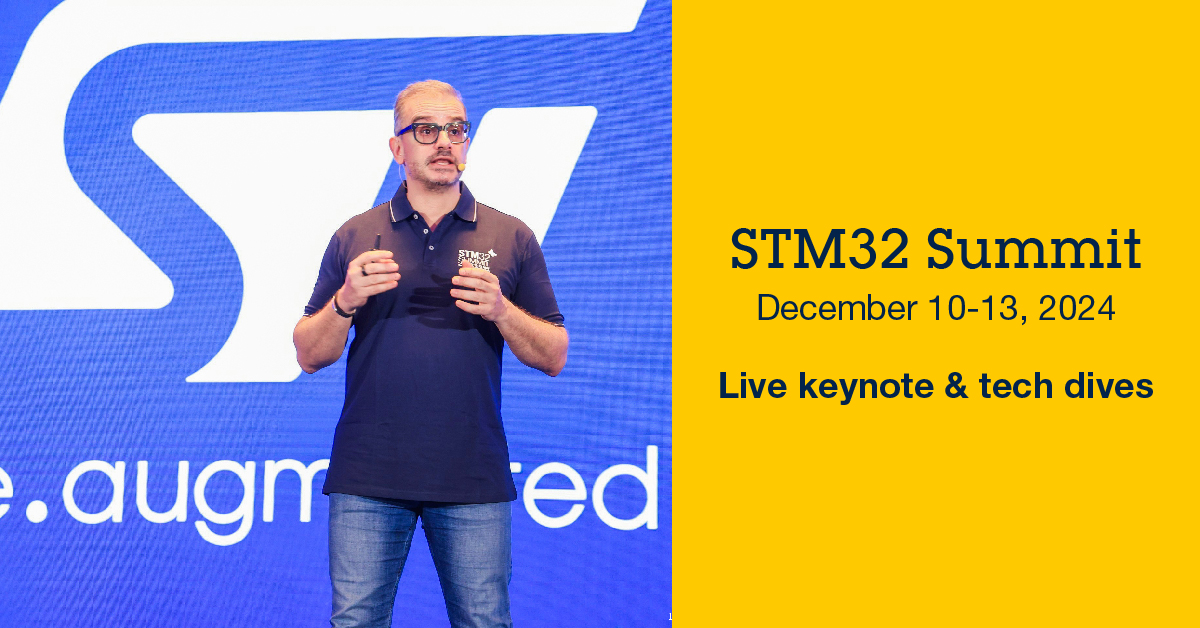 ST_World's tweet image. Hear from innovation leaders about transformative announcements at the STM32 Summit keynote. Mark your calendars for December 10, 8:00 AM PST / 5:00 PM CET / 12 AM SGT 
#STM32Summit #STM32 #event #innovation

▶️ spkl.io/6012fndug