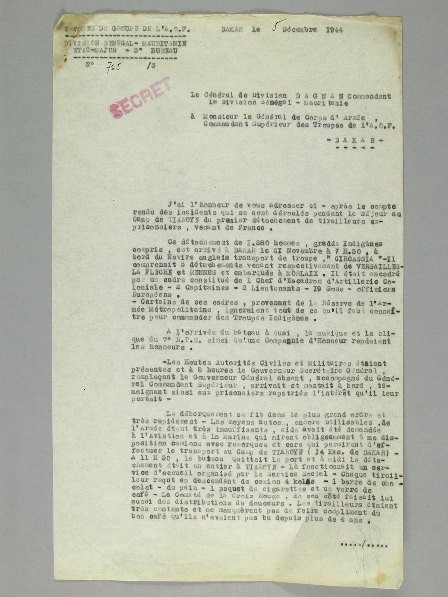 Archives nationales d'outre-mer (@anom_officiel) on Twitter photo Dans le cadre des 80 ans de la fusillade de Thiaroye du 1er décembre 1944, les ANOM mettent en ligne les archives qu'elles conservent à ce sujet
> recherche-anom.culture.gouv.fr/archive/fonds/…
Visuel: rapport du général Dagnan, commandant de la division Sénégal Mauritanie du 5 décembre 1944, DAM 74 2 Dans le cadre des 80 ans de la fusillade de Thiaroye du 1er décembre 1944, les ANOM mettent en ligne les archives qu'elles conservent à ce sujet
> recherche-anom.culture.gouv.fr/archive/fonds/…
Visuel: rapport du général Dagnan, commandant de la division Sénégal Mauritanie du 5 décembre 1944, DAM 74 2