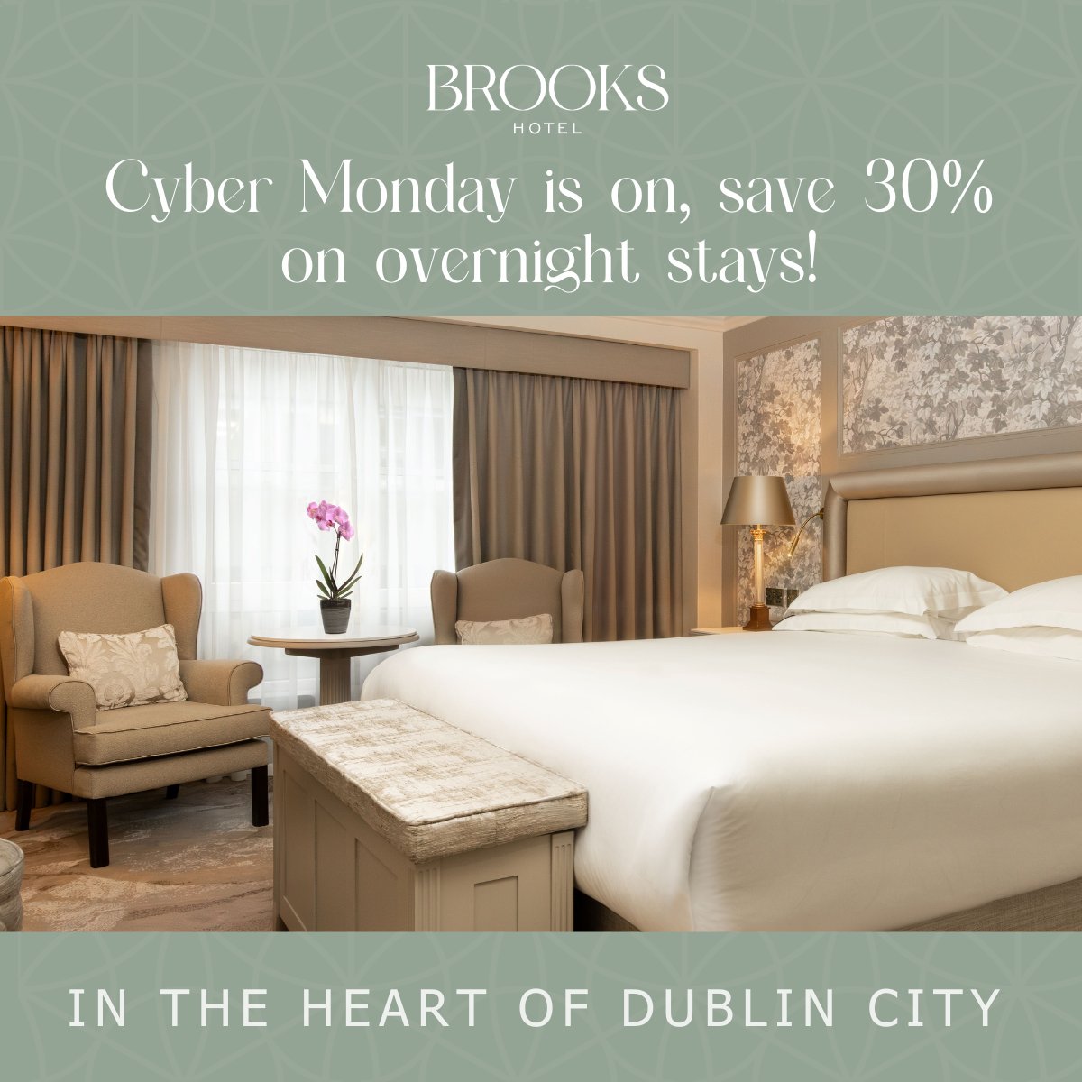 Cyber Monday Alert! 

Book your next getaway at Brooks Hotel and enjoy 30% off! ✨ 

Book your stay here: brookshotel.ie/en/black-frida…

Don't miss out—this exclusive deal ends soon. 

#CyberMonday #BrooksHotel #TravelInStyle