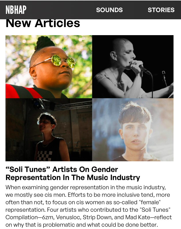 Read about the question of gender representation in the music industry on NBHAP, discussion features Detroit Venusloc, Berlin <a href="/madkate27/">Mad Kate</a> and <a href="/6zmSound/">6zm</a>, and Brighton Strip Down: nbhap.com/berlin/soli-tu…
#musicindustry #gender #queermusic #DEI