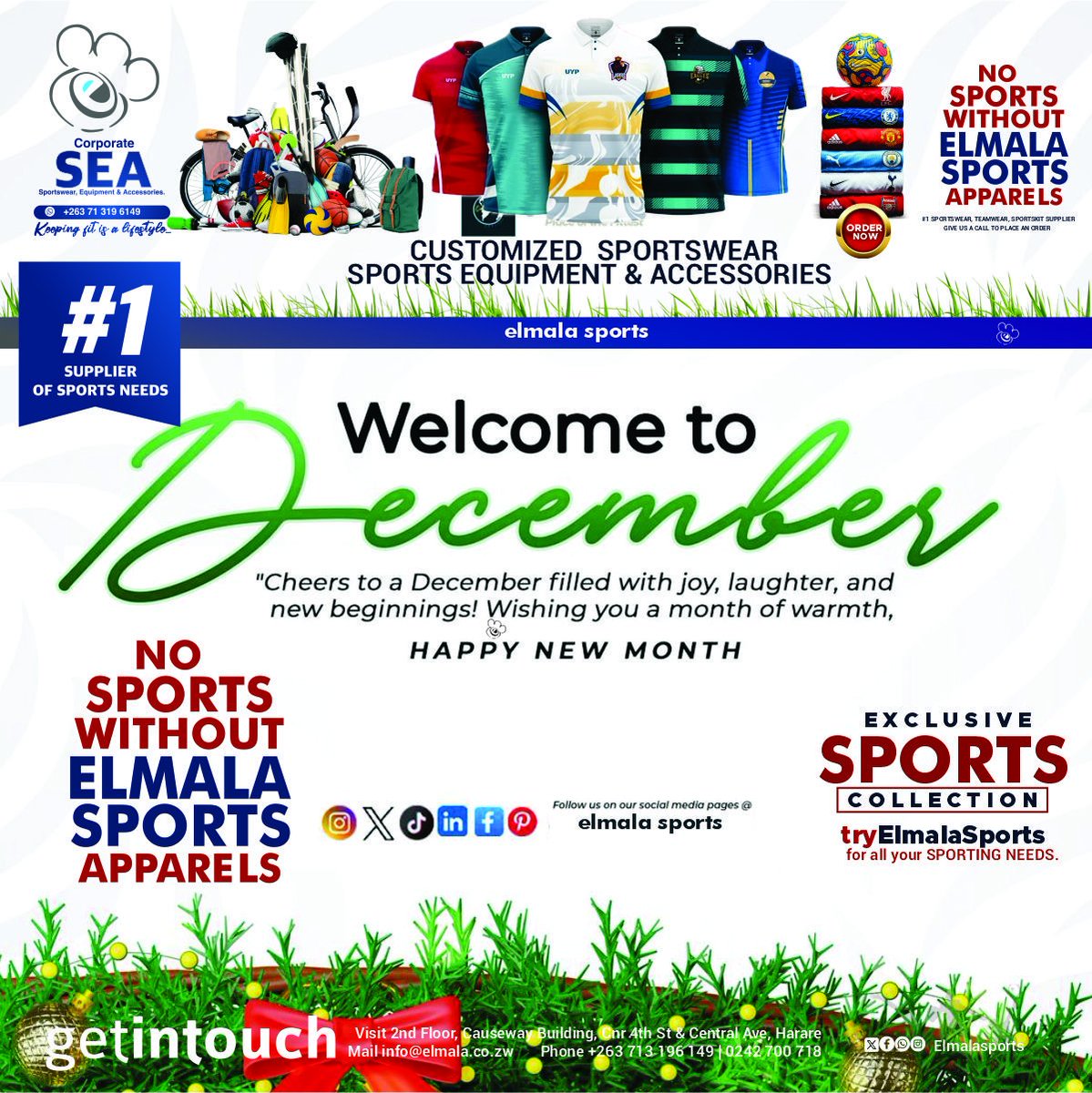 Welcome to December!!
Cheers to a December filled with joy, laughter, and new beginnings! Wishing you a month of warmth.
HAPPY NEW MONTH
#sportskit #buylocal #sportsaccessories #sportwearstore #harare
