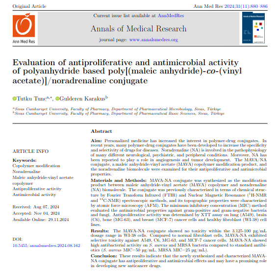 annmedres's tweet photo. Evaluation of antiproliferative and  antimicrobial activity of polyanhydride based poly[(maleic  anhydride)-co-(vinyl acetate)]/noradrenaline conjugate.
#Copolymer #Noradrenaline #anhydridevinyl #Antiproliferative #Antimicrobial
https://ann
https://t.co/Qe7FqQRbvy https://t.co/AnRhGISQgx