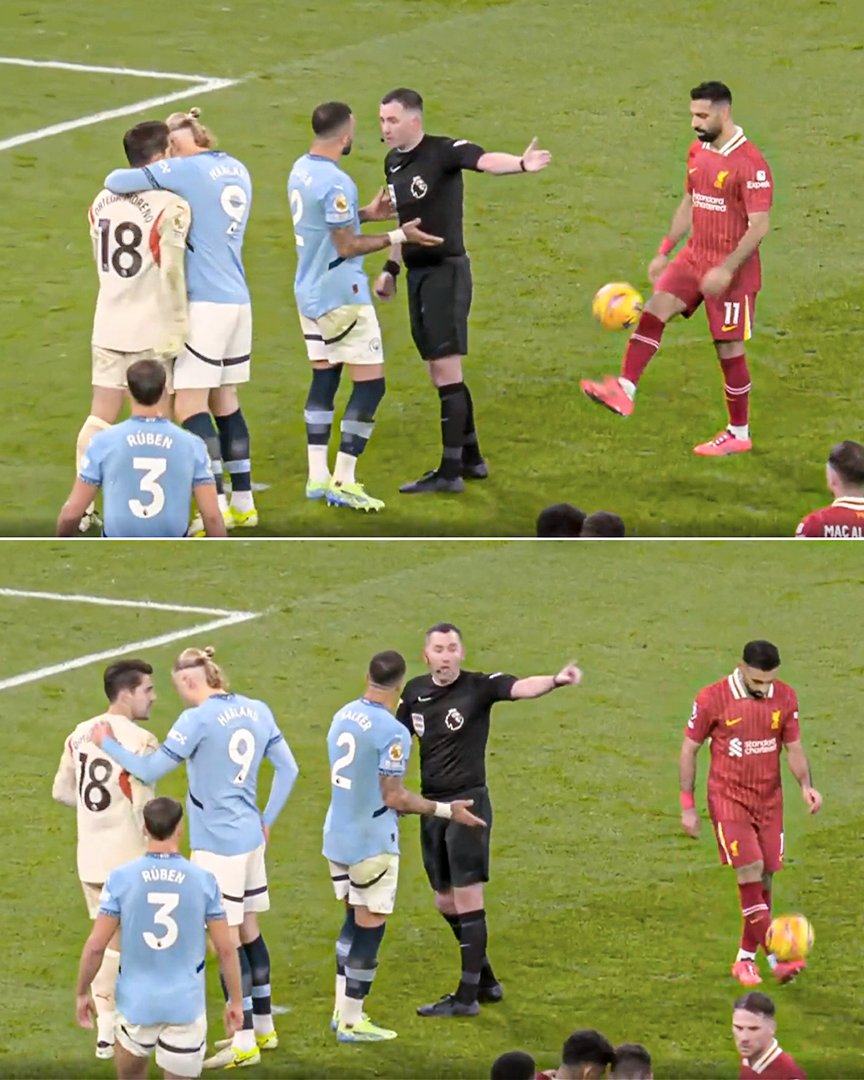 Mo Salah was casually doing kick ups while Kyle Walker argued with the referee and Erling Haaland tried to hype up Stefan Ortega before Liverpool's penalty 😅