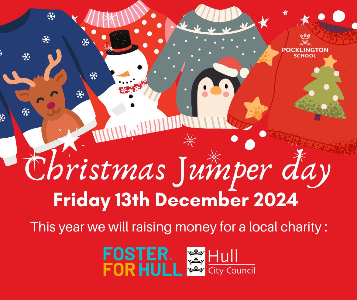 Pocklington School (@pockschool) on Twitter photo Heads up! Christmas Jumper Day is on Friday, December 13th @pockschool. It's all for a great cause: <a href="/HullFostering/">Hull Fostering</a> . Let's make a difference together! #Charity #ChristmasJumperDay🎄 Heads up! Christmas Jumper Day is on Friday, December 13th @pockschool. It's all for a great cause: <a href="/HullFostering/">Hull Fostering</a> . Let's make a difference together! #Charity #ChristmasJumperDay🎄