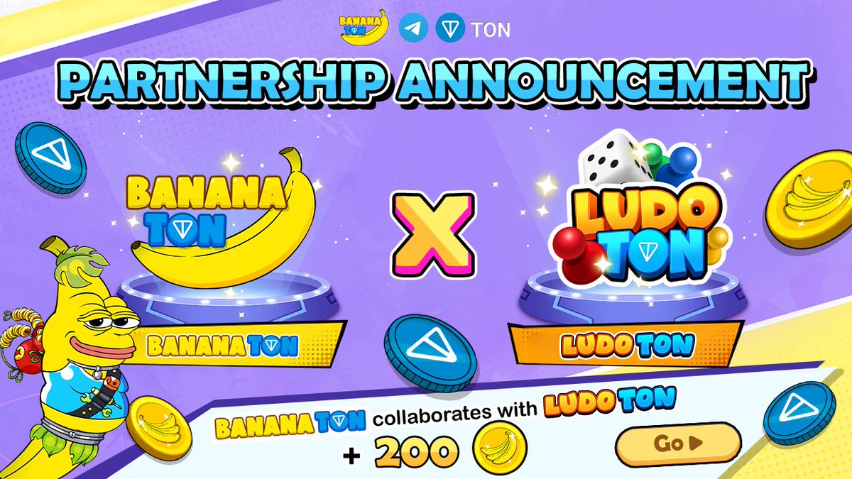 🚀Partnership Announcement🚀
📣BananaTON x LudoTON📣

🚀We're ecstatic to announce that BananaTON has officially teamed up with the innovative blockchain project LudoTON! 

✔️Claim quest in Social Quest: t.me/bananaton_bot/… get 200 $BATO
✔️Go directly LudoTON: