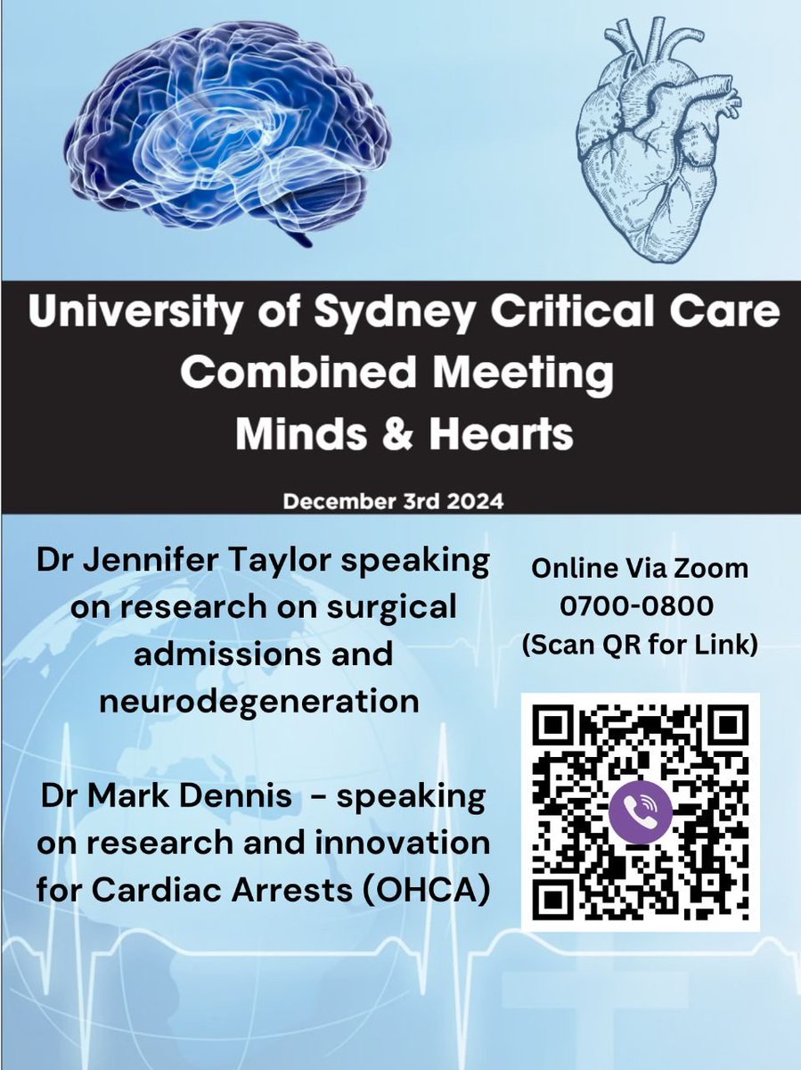 USYD OPEN CRITCARE DEPTS “END OF YEAR TALKS” EVENT NEXT WEEK 

Tomorrow 

December 3rd 2024 0700 EST

Zoom link:

uni-sydney.zoom.us/j/87346186238