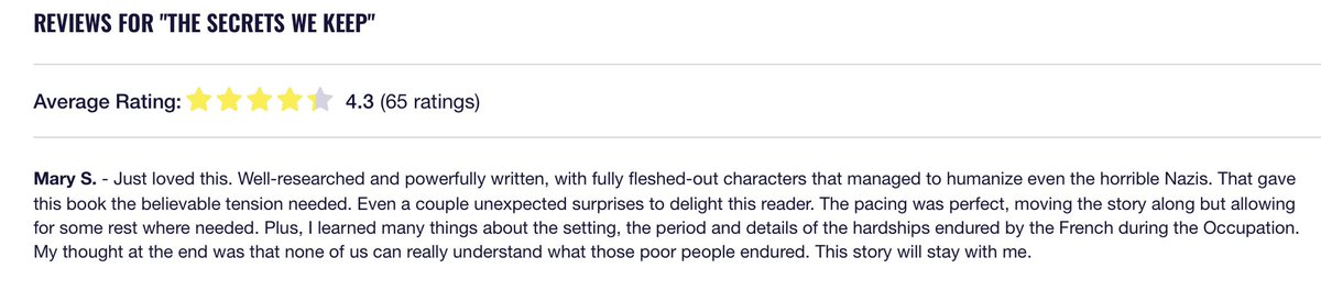 howes_theresa's tweet photo. When you come across a review that puts a bit of brightness back into your dull Monday morning. #TheSecretsWeKeep
#booklovers #books #HistoricalFiction #BookTwitter #booktwt #readingcommunity #readersoftwitter https://t.co/5BRfwcmCJI