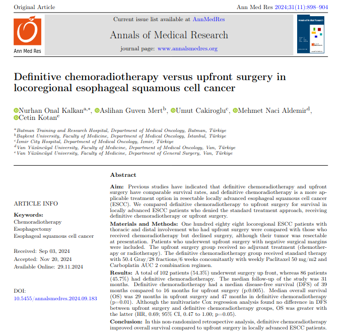annmedres's tweet photo. Definitive chemoradiotherapy versus upfront surgery in locoregional esophageal squamous cell cancer.
#Chemoradiotherapy #Esophagectomy #Esophageal #squamous_cell_cancer
https://t.co/d4fHVSiwAS https://t.co/6ZRC5KyfHm