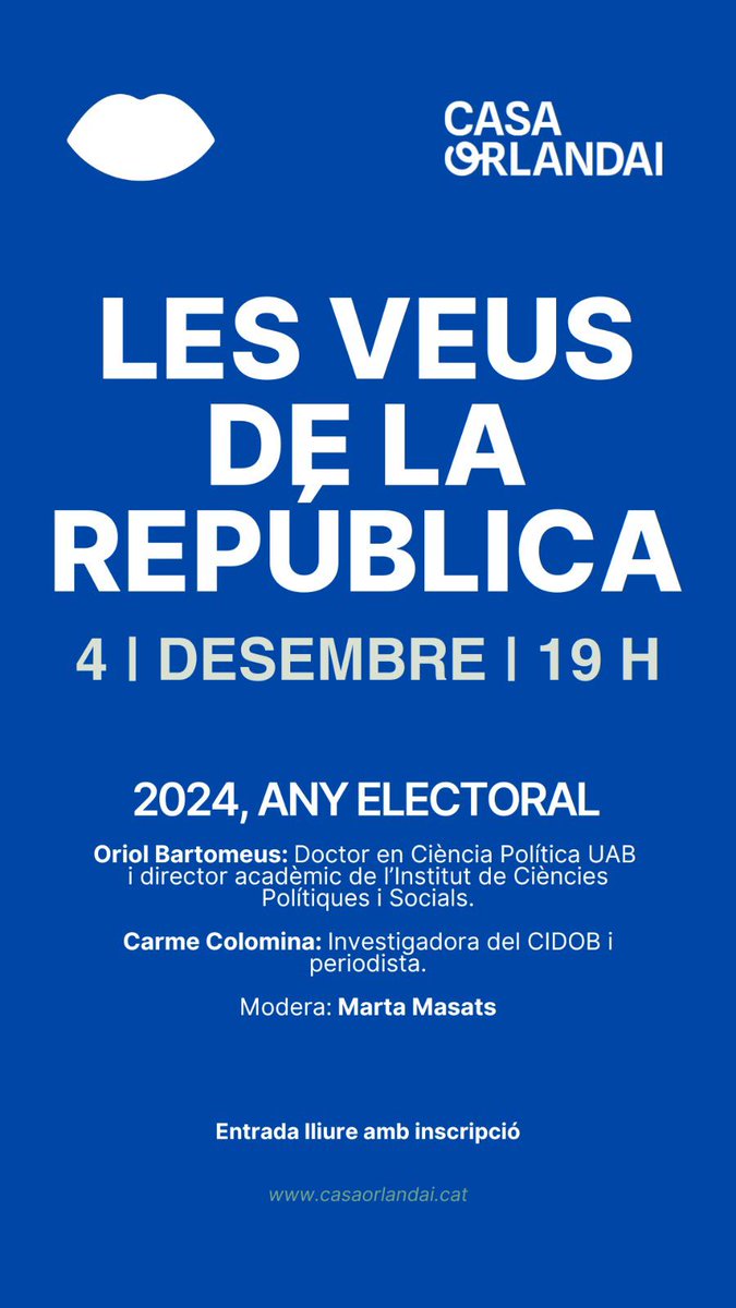 Casa Orlandai (@casaorlandai) on Twitter photo <a href="/NavasCC/">CC Navas</a> @fortpienc <a href="/VilaUrania/">Vil·la Urània</a> <a href="/CcivicsBCN/">Centres Cívics BCN</a> <a href="/BCN_SantAndreu/">BCN_SantAndreu</a> <a href="/pdcnavas/">Pla Comunitari Navas</a> Aquesta setmana us esperem dimecres a <a href="/VeusRepublica/">Les Veus de la República</a> per fer un repàs d'aquest 2024, un any ple d'eleccions arreu.
📆4/12 a les 19h
🗣️Amb <a href="/obartomeus/">Oriol Bartomeus</a> i <a href="/carmecolomina/">carme colomina</a>
🔗Inscripcions a tuit.cat/yzL99 <a href="/NavasCC/">CC Navas</a> @fortpienc <a href="/VilaUrania/">Vil·la Urània</a> <a href="/CcivicsBCN/">Centres Cívics BCN</a> <a href="/BCN_SantAndreu/">BCN_SantAndreu</a> <a href="/pdcnavas/">Pla Comunitari Navas</a> Aquesta setmana us esperem dimecres a <a href="/VeusRepublica/">Les Veus de la República</a> per fer un repàs d'aquest 2024, un any ple d'eleccions arreu.
📆4/12 a les 19h
🗣️Amb <a href="/obartomeus/">Oriol Bartomeus</a> i <a href="/carmecolomina/">carme colomina</a>
🔗Inscripcions a tuit.cat/yzL99