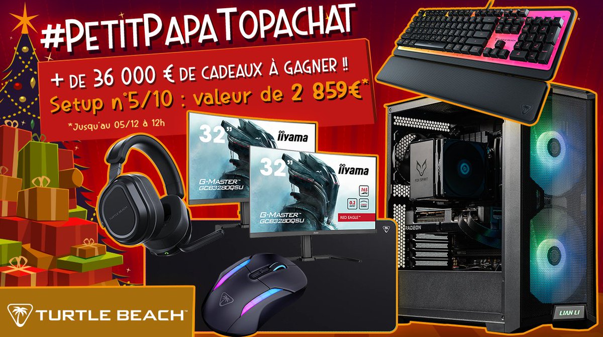 Concours 🎁 Petit Papa TopAchat🎄
🔥 + de 36 000 € de cadeaux à gagner !

C'est reparti avec le #Setup5 de 2859€ !

Pour participer
☑ #RT ce tweet
☑ Follow <a href="/TopAchat/">TopAchat</a>
☑ Commente avec #PetitPapaTopAchat 

Participe aussi ici ⬇️
topachat.com/p/content/conc…
🍀 TAS le 05/12 à 12h