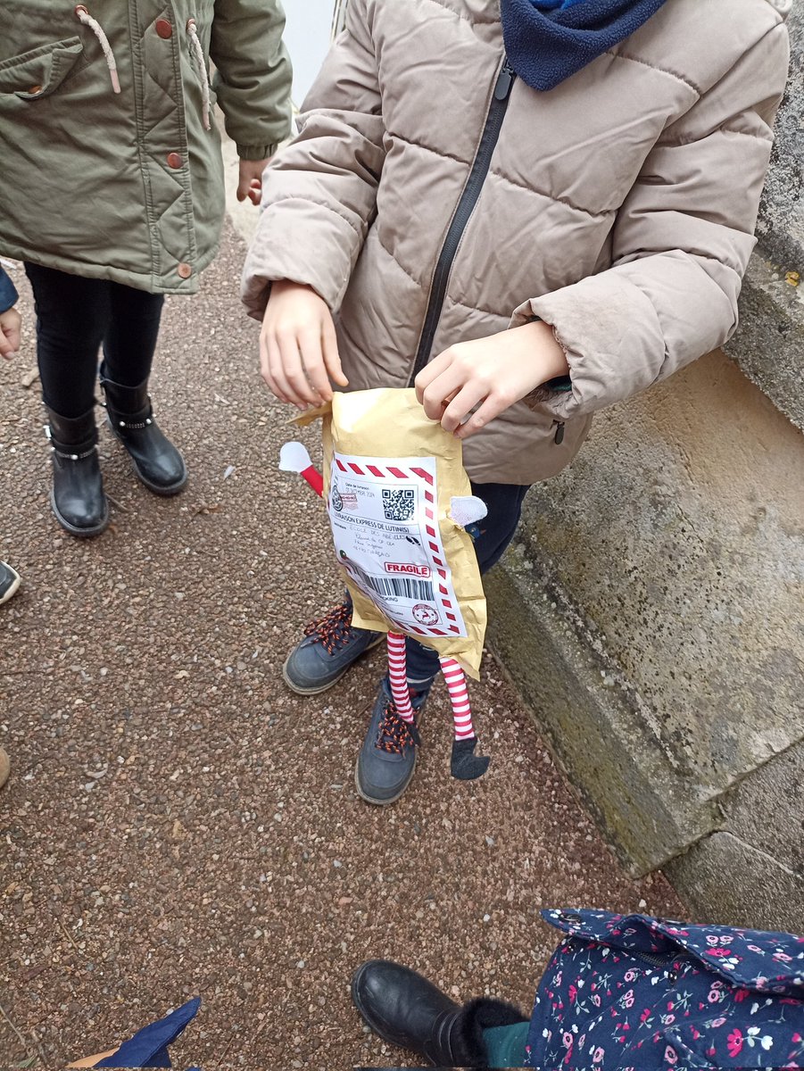 Nous avons le lutin dans la boîte aux lettres. Il a essayé de sortir car il est arrivé le 1er décembre. Il s'est débattu dans son enveloppe et il l'a déchiré.
Zoé, Maloé, Solenne, Timothé, Dany, Abbygaël et Mahé. #lutinsfarceurs