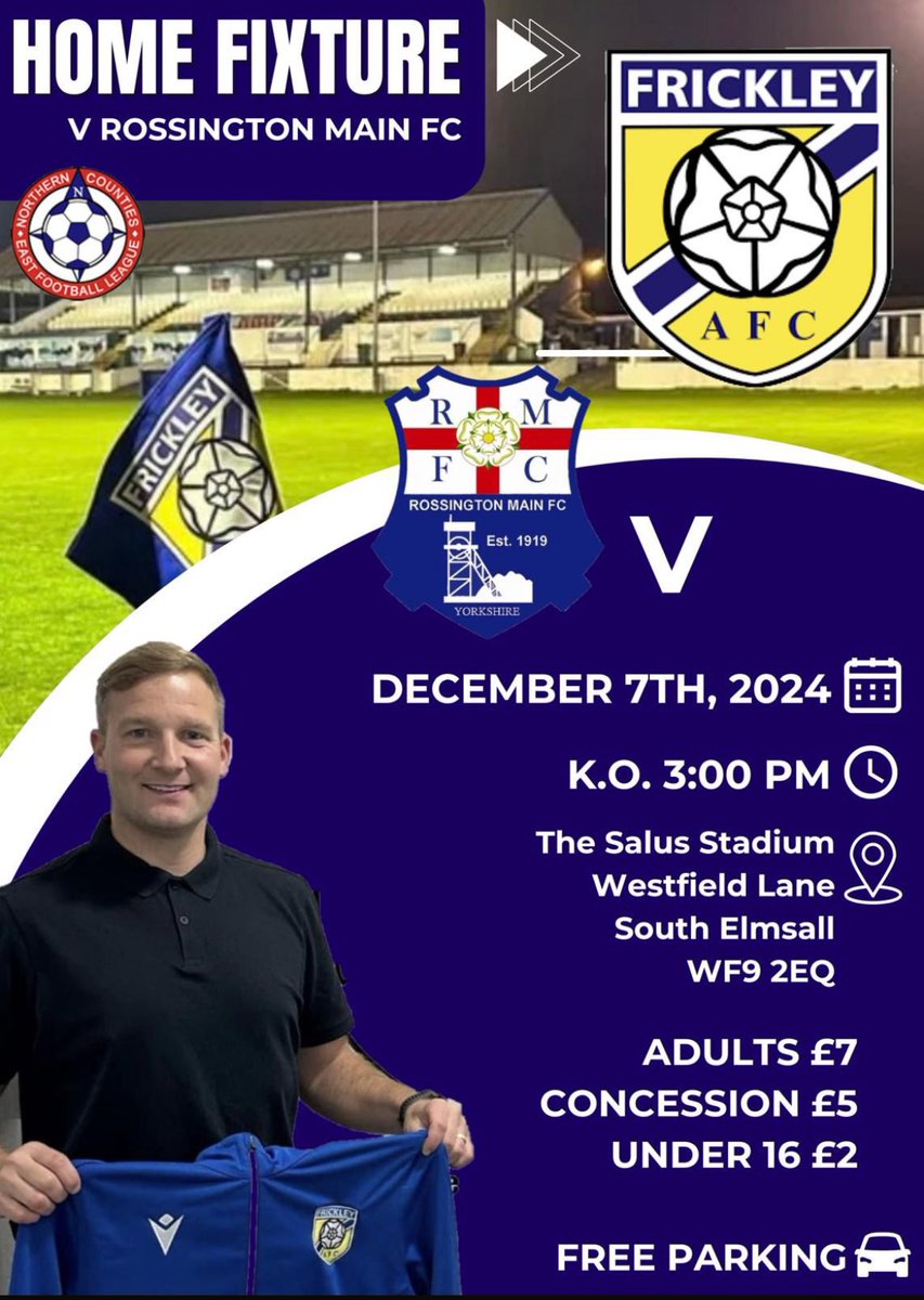 It’s been a month but we’re finally back at the Wezzie for a local derby against <a href="/RMFC1919/">Rossington Main FC</a> on Saturday

And we’re giving away 5 pairs of tickets for Saturday’s game, simply comment on this post to enter, winner will be chosen on Thursday

🔵⚪️🔵

#forzafrickley