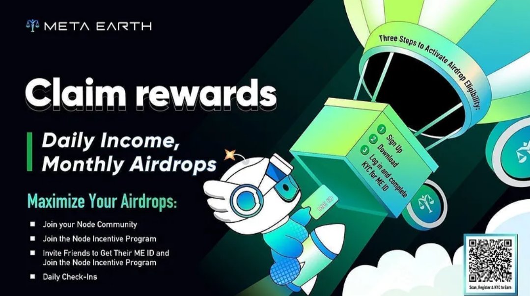 MetaEarth_ID's tweet image. 🎁Airdrop Meta Earth Publik Testing

✔️Daftar Disini: i.mec.me/?c=c9f23tmt
✔️Lakukan KYC untuk mendapatkan ME ID 
✔️Bergabung bersama Node Komunitas

✔️Dapatkan 1 Mec gratis sebagai hadiah (Stake) Otomatis

✔️Klaim hadiah harian anda 

#MeNetwork #Airdrop #MetaEarth