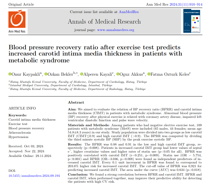 annmedres's tweet photo. Blood pressure recovery ratio after exercise  test predicts increased carotid intima media thickness in patients with  metabolic syndrome.
#Carotid_intima #Blood_pressure #Atherosclerosis #Hypertension
https://t.co/AOB57xYr6t https://t.co/R11hVdQbpK