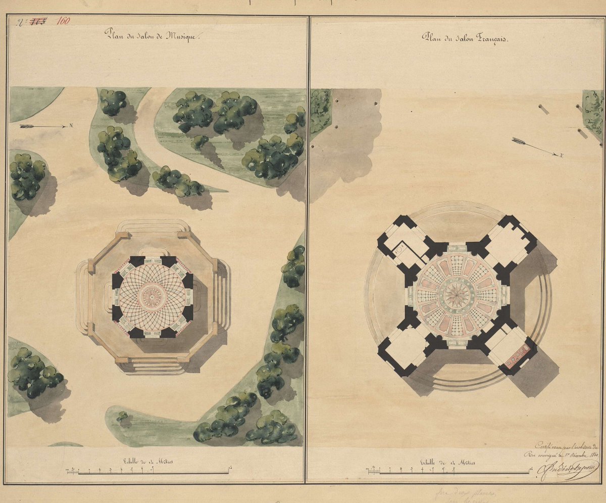 #LundiArchives Plans du Belvédère et du Pavillon français dans les jardins du petit trianon <a href="/CVersailles/">Château de Versailles</a>, 1er décembre 1840

🖼️Dessins aquarellés, agence de l'architecte Frédéric Nepveu / service des Archives, L 70.9

➡️…images.chateauversailles-recherche.fr/?query=search=…