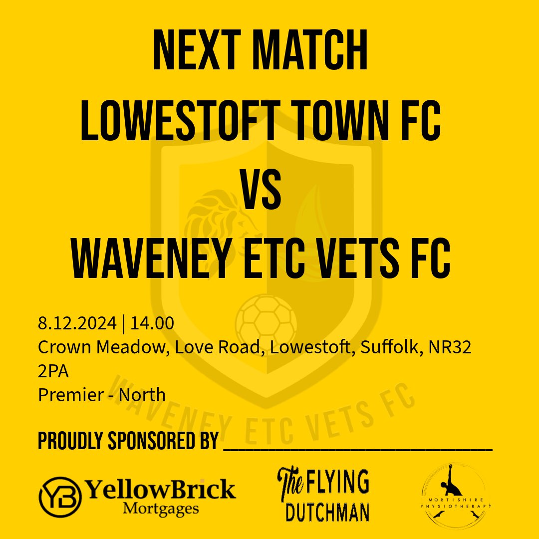 A couple of fixtures back to back, before the Christmas period.

First up, this weekend, we have a league game against Lowestoft Town FC.