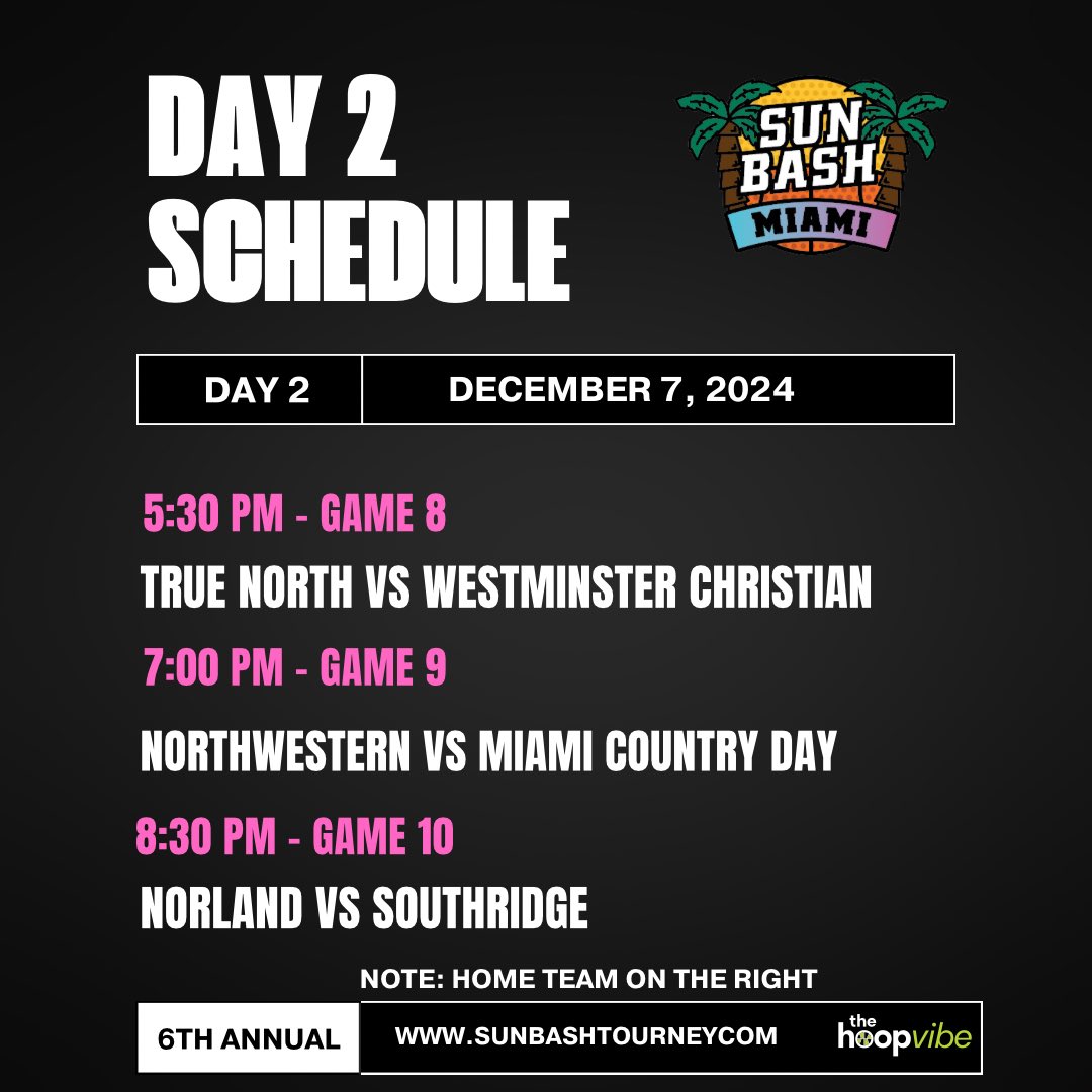 thehoopvibe's tweet photo. Stop No. 2
@sunbashtourney Miami
Dec. 6-7 at Westminster Christian
#SunBash https://t.co/3g7oidINuN