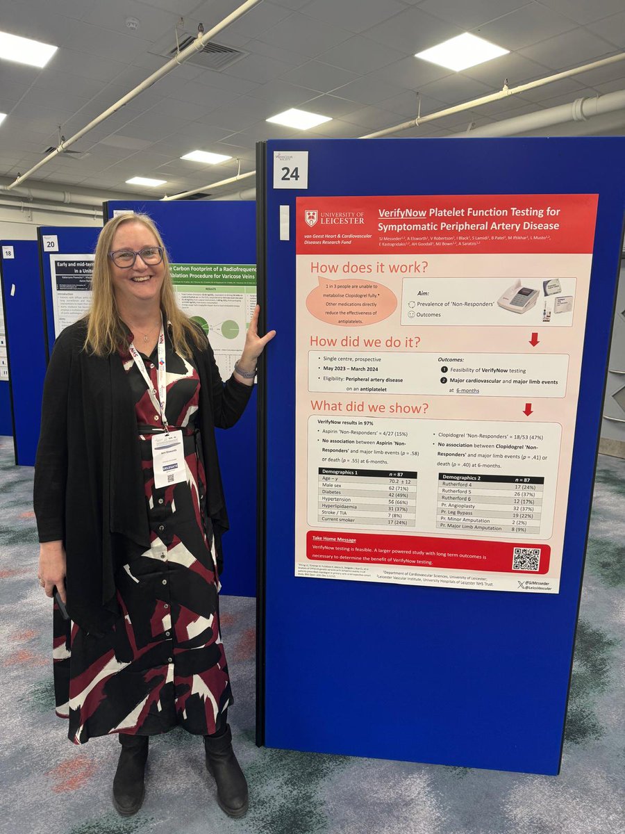 🌟It takes a team to deliver a study!🌟

🙌Huge thanks to <a href="/AElsworth4/">A Elsworth</a> for continuing to keep me right💪

🩸Platelet function testing for PAD patients <a href="/VSGBI/">Vascular Society</a> #Brighton

👀Watch this space - one year outcome results due in March🗓️✨

<a href="/LeicsVascular/">Leicester Vascular Research</a>