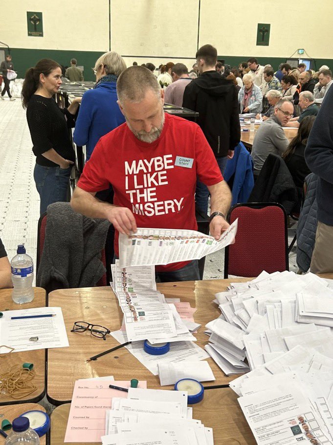 BrianOD_News's tweet photo. Day three and t-shirt number three here at the Cork North Central count. #GE2024 #Election2024 https://t.co/roTTgYFjwI