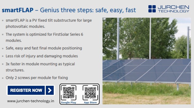 jurchenindia's tweet image. smartFLAP – Genius Three Steps: Safe, Easy, Fast

From Jurchen Technology India
+91 9167775740
sales@jurchen-technology.com
jurchen-technology.in

#renewableenergy #PVSubstructure #PEGInstallation #solarpanels #mumbai #PEG #GroundMountStructure #smartFLAP #jurcehntechnology