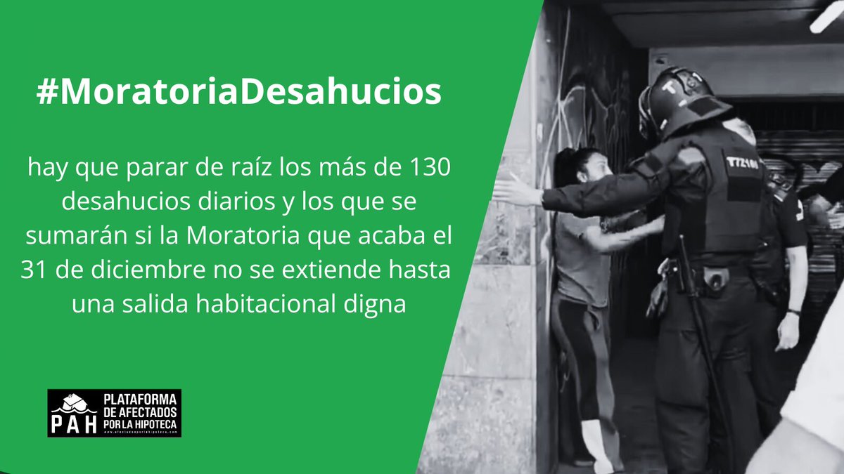 #MoratoriaDesahucios
Si no se amplía la moratoria de desahucios ,ni se tienen en cuenta estas medidas, volveremos como mínimo a los casi 250 desahucios diarios de 2019, el último año que estuvimos sin esta protección.<a href="/desdelamoncloa/">La Moncloa</a>
<a href="/sanchezcastejon/">Pedro Sánchez</a> <a href="/sumar/">Sumar</a> @podemos