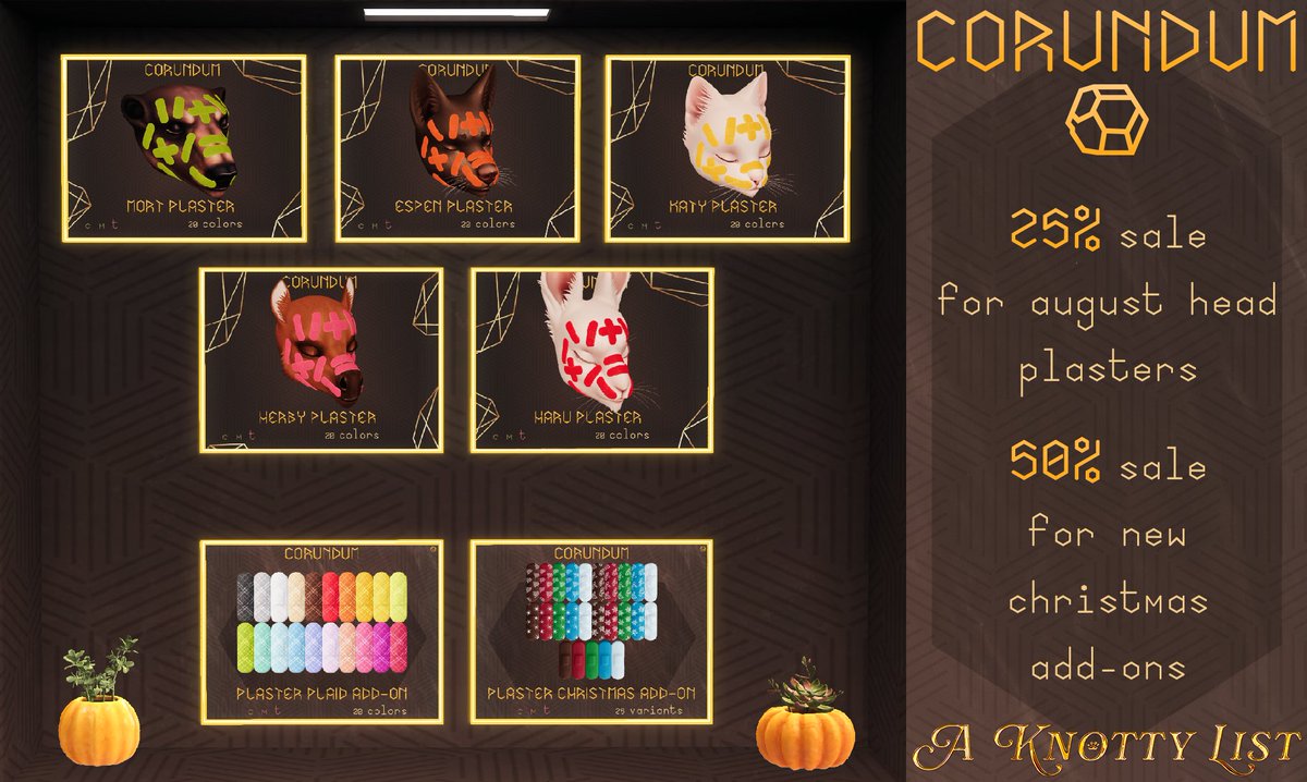 A Knotty List event!

August heads plasters and two NEW texture add-ons are now available for sale at <a href="/BeachKnott58053/">Knotty Beach 🔞</a> Knotty Beach! 🩹🩹🩹

TAXI: maps.secondlife.com/secondlife/Kno…

#CORUNDUM #Kazilingwa #KnottyBeach #SL #SecondLife #Furry #SLFurry #FurrySL