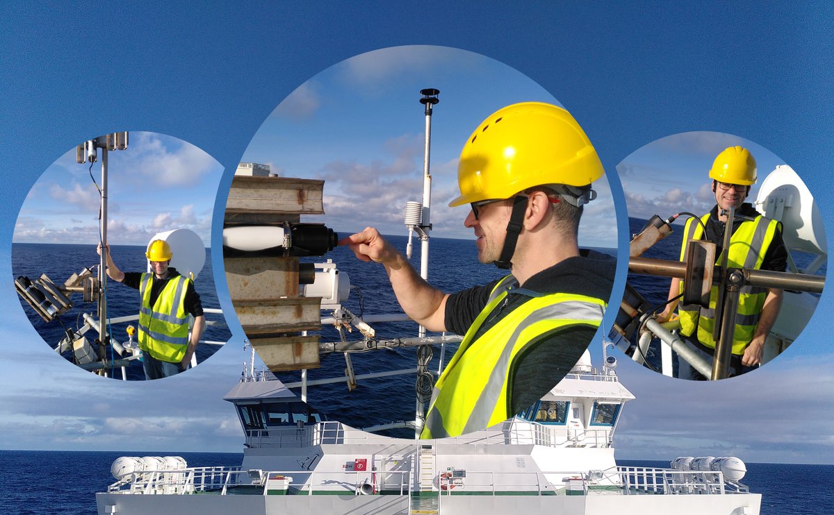 Atlantic Meridional Transect (AMT) (@amt_ocean) on Twitter photo Tom Jordan (EOSA, PML) inspecting the Sea-Bird HyperSAS radiometers on the met platform of RRS James Cook. The data from the radiometers are used to sea-truth ocean colour data from ESA and NASA satellite missions. #JC272, <a href="/PlymouthMarine/">Plymouth Marine Lab</a>, @CLASS_UKRI, #AMT31, #NEODAAS Tom Jordan (EOSA, PML) inspecting the Sea-Bird HyperSAS radiometers on the met platform of RRS James Cook. The data from the radiometers are used to sea-truth ocean colour data from ESA and NASA satellite missions. #JC272, <a href="/PlymouthMarine/">Plymouth Marine Lab</a>, @CLASS_UKRI, #AMT31, #NEODAAS
